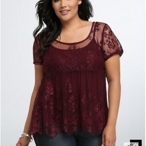 Deep Merlot Lace Baby Doll Top